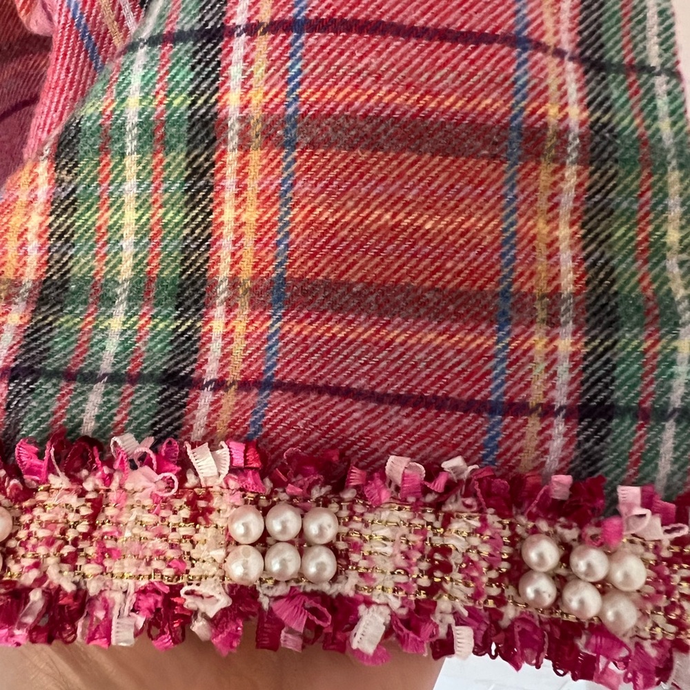 Etcetera Colorful Plaid and Pearl Appliqué Long Sleeve Blouse - Picture 2 of 7